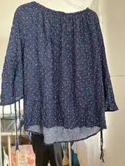 Vorschaubild 2 von Damen Bluse Langarm Off-Shoulder Gr. 42 Blau Viskose Boho
