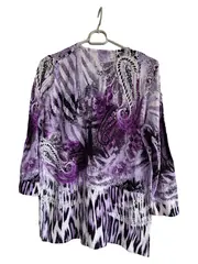 Vorschaubild 2 von Damen Pullover Gr. 38 Lila Paisley Print 3/4-Arm Viskose