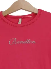 Vorschaubild 3 von BENETTON Langarmshirt Mädchen Gr. 130/128 Pink Glitzer Logo Bio-Baumwolle