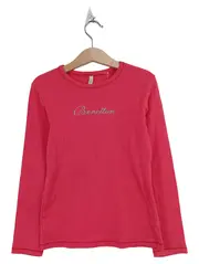 Vorschaubild 1 von BENETTON Langarmshirt Mädchen Gr. 130/128 Pink Glitzer Logo Bio-Baumwolle