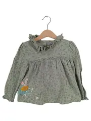 Vorschaubild 1 von Mädchen Langarmshirt Gr. 110 Hase Blumen Applikation Grün Bio-Baumwolle