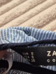 Vorschaubild 6 von Basic Damen Bluse Rüschenärmel gestreift Blau Weiß Gr. S 36