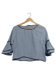 Vorschaubild 1 von Basic Damen Bluse Rüschenärmel gestreift Blau Weiß Gr. S 36