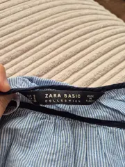 Vorschaubild 4 von Basic Damen Bluse Rüschenärmel gestreift Blau Weiß Gr. S 36
