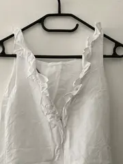 Vorschaubild 2 von Damen Kleid Sommerkleid Gr. 36/S Weiß Baumwolle Rüschen Minikleid Basic