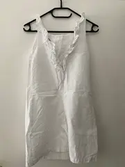 Vorschaubild 5 von Damen Kleid Sommerkleid Gr. 36/S Weiß Baumwolle Rüschen Minikleid Basic