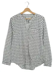 Vorschaubild 1 von Damen Bluse Gr. 38 M Weiß Grafisches Muster Casual Langarm