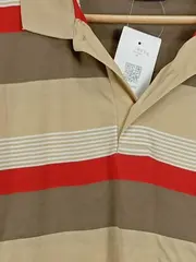 Vorschaubild 2 von Poloshirt Herren Gr. L Beige Rot Gestreift Baumwolle Kurzarm Shirt