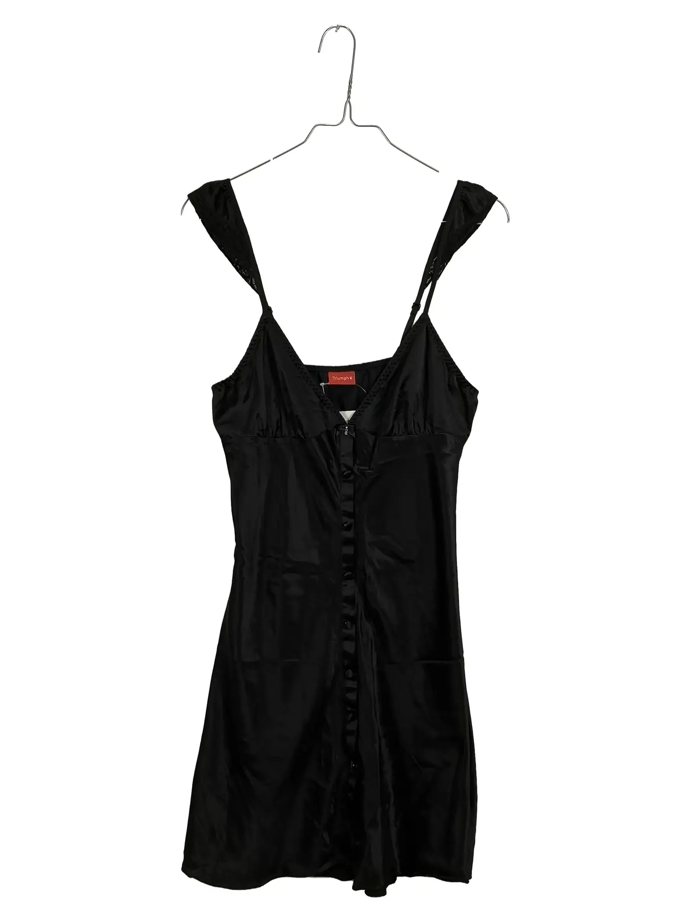 TRIUMPH Damen Nachthemd Negligee Gr. 36 Schwarz Elegant Spitze Knopfleiste