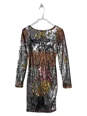 Vorschaubild 1 von Damen Pailletten Kleid Langarm Gr. 32 Mehrfarbig Glamourös Party
