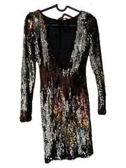 Vorschaubild 4 von Damen Pailletten Kleid Langarm Gr. 32 Mehrfarbig Glamourös Party
