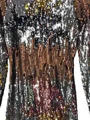 Vorschaubild 2 von Damen Pailletten Kleid Langarm Gr. 32 Mehrfarbig Glamourös Party