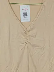Vorschaubild 2 von TAIFUN T-Shirt Damen Gr. 38 M Beige Viskose Kurzarm Raffung Casual