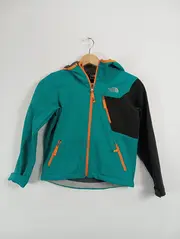 Vorschaubild 2 von Kinder Softshelljacke Gr. 140 Petrol Orange Kapuze