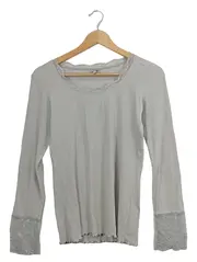 Vorschaubild 1 von Langarmshirt Damen Gr. 38 M Grau Spitze Rippstrick Baumwolle Shirt
