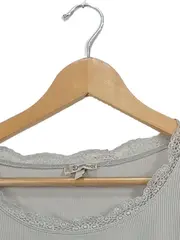 Vorschaubild 3 von Langarmshirt Damen Gr. 38 M Grau Spitze Rippstrick Baumwolle Shirt