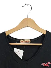Vorschaubild 4 von Damen T-Shirt Schwarz Gr. S V-Ausschnitt Logo Stickerei