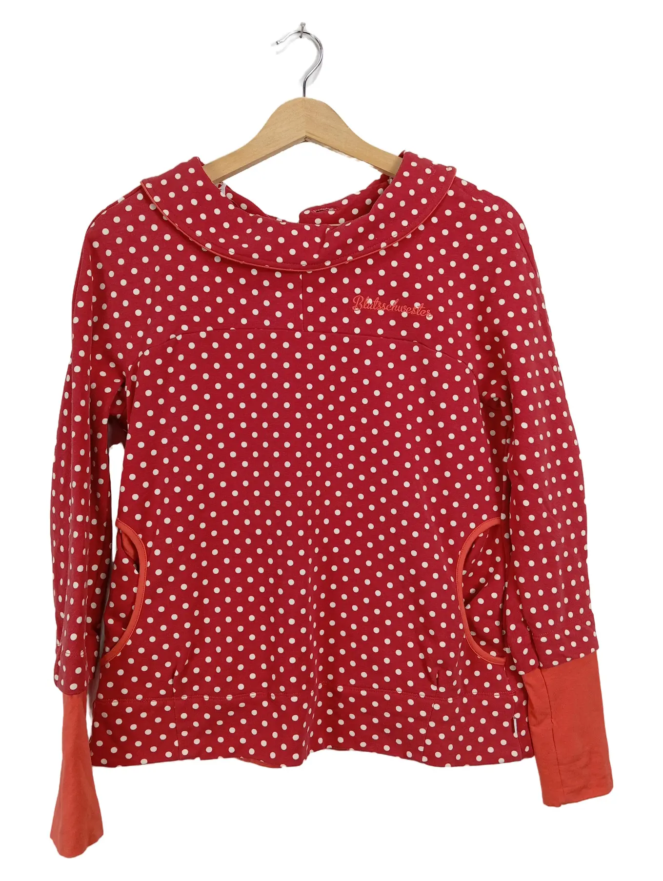 BLUTSGESCHWISTER Pullover Damen Baumwolle Langarm Rot Punkte Gr. 40 L