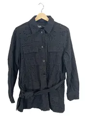 Vorschaubild 2 von Damen Jacke XS Schwarz Lochstickerei Gürtel Baumwolle Feminin