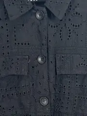 Vorschaubild 4 von Damen Jacke XS Schwarz Lochstickerei Gürtel Baumwolle Feminin
