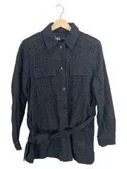 Vorschaubild 1 von Damen Jacke XS Schwarz Lochstickerei Gürtel Baumwolle Feminin