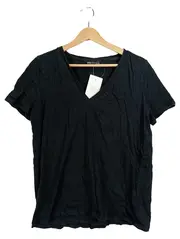 Vorschaubild 1 von Damen T-Shirt V-Ausschnitt Schwarz Gr. 40/L Basic Baumwolle NEU