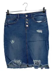 Vorschaubild 1 von Jeansrock Damen Baumwolle Midirock Blau Gr. 40/L Knopfleiste