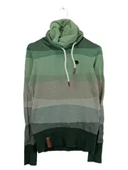Vorschaubild 1 von Damen Hoodie Pullover Schalkragen Gestreift Grün Gr. 36/S Baumwolle