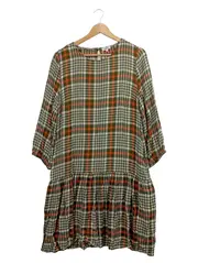 Vorschaubild 1 von Damen Freizeitkleid Gr. 40/L Kariert Grün Orange Viskose