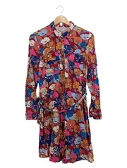 Vorschaubild 5 von Damen Hemdblusenkleid Gr. 36 Blumenmuster Mehrfarbig Viskose