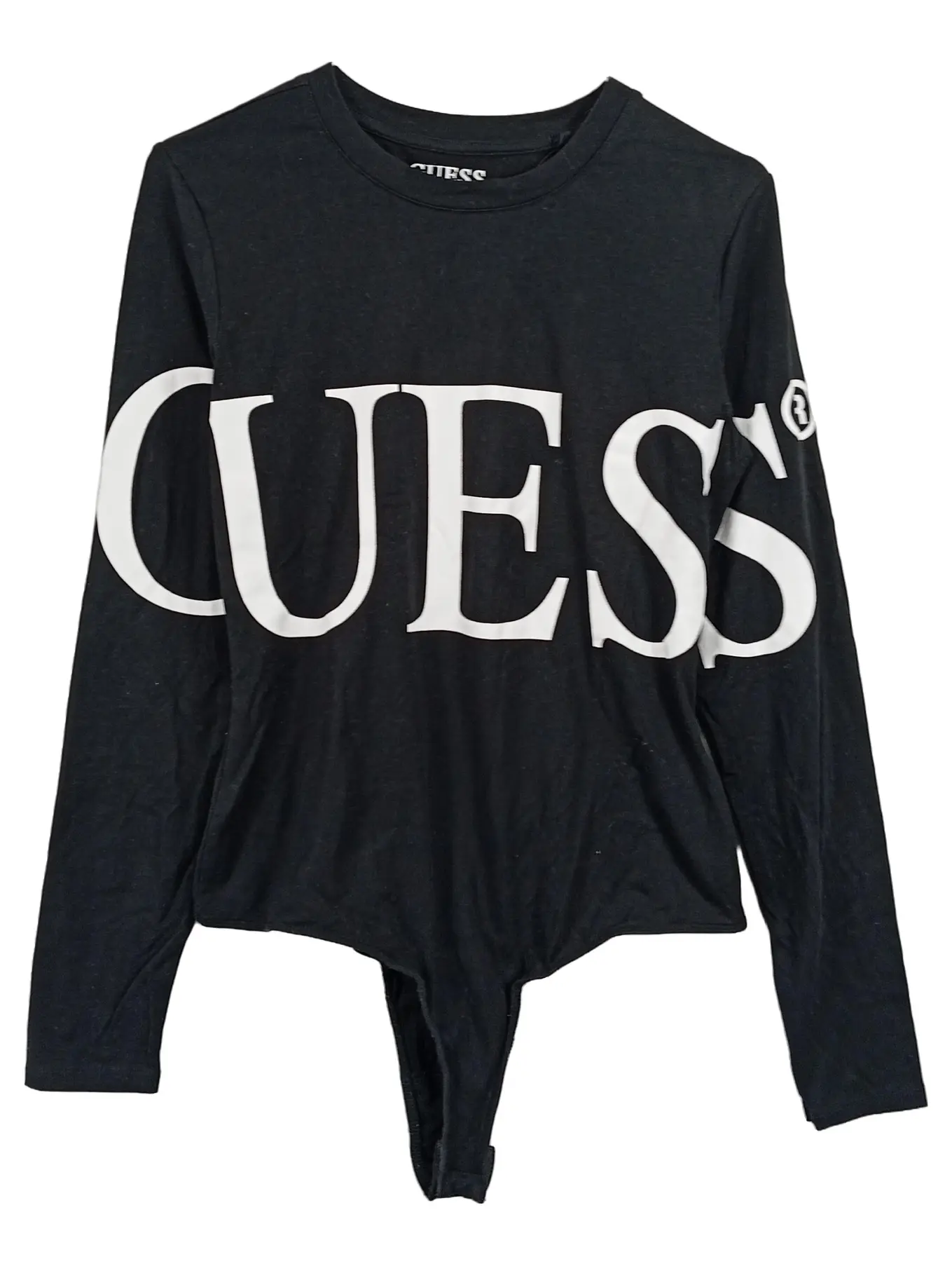 GUESS Damen Body Langarm Schwarz Logo Print Baumwolle Gr. 40 L