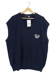 Vorschaubild 1 von Herren Pullunder Strickweste Gr. 54 XXL Blau V-Ausschnitt Logo