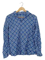 Vorschaubild 1 von Damen Langarmshirt Blau Geometrisch Muster Gr. 36/S Baumwolle
