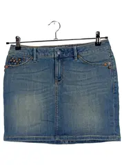 Vorschaubild 1 von Denim Jeansrock Damen Gr. 38 Blau Nieten Mini Stretch