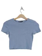 Vorschaubild 1 von Damen Crop T-Shirt Kurzarm Hellblau Gr. S Basic Baumwolle