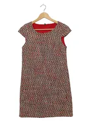 Vorschaubild 1 von BENETTON Tweed Kleid Damen S/36 Rot Beige Schwarz Business Kurzarm