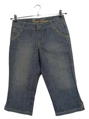 Vorschaubild 1 von Denim Damen Capri Jeans Shorts Gr. 34 W26 Blau Stickerei