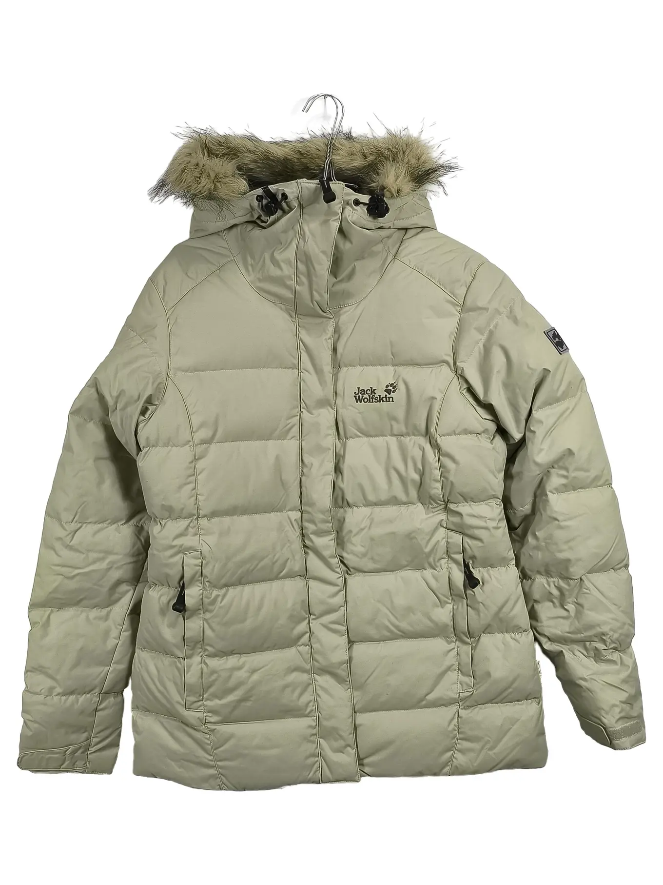 JACK WOLFSKIN Damen Steppjacke Gr. 38 M Beige Outdoor Kapuze Fellbesatz