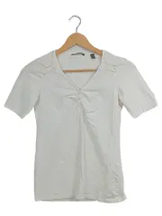 Vorschaubild 1 von Damen T-Shirt Weiß Gr. 36/S V-Ausschnitt Zierknöpfe Casual