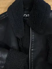 Vorschaubild 4 von Damen Lammfelljacke Aviator Jacke Schwarz Gr. S Teddyfell