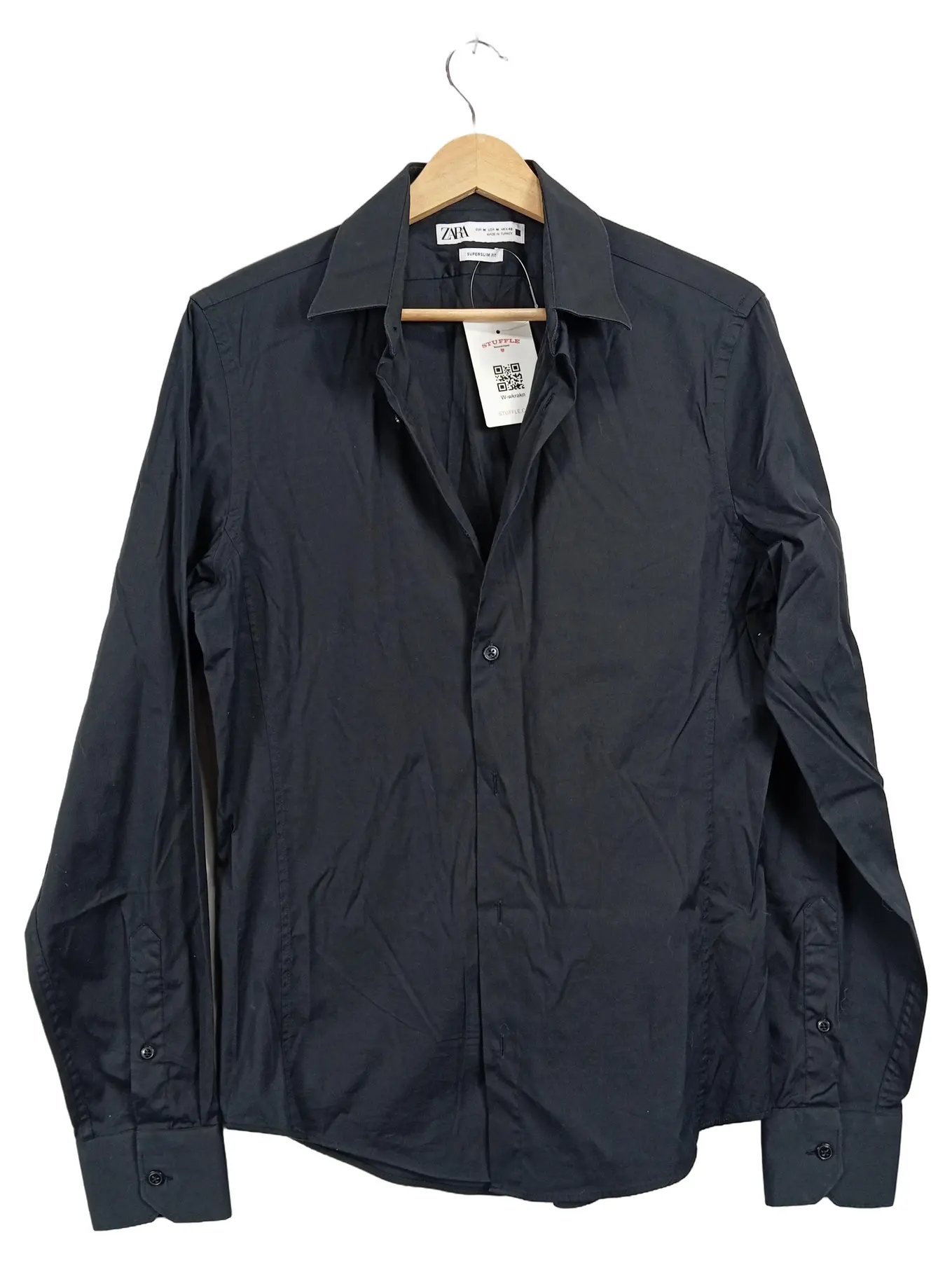 ZARA Herren Business Hemd Schwarz Superslim Fit Gr. M Langarm