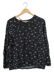 Vorschaubild 1 von Damen Bluse Vogelmuster Schwarz Gr. L Viskose Langarm