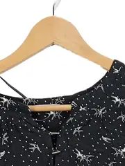 Vorschaubild 3 von Damen Bluse Vogelmuster Schwarz Gr. L Viskose Langarm