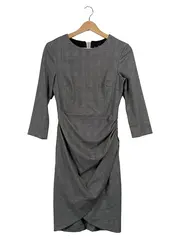 Vorschaubild 1 von Bleistiftkleid Damen XS Grau Kariert Business Büro Midikleid Raffung