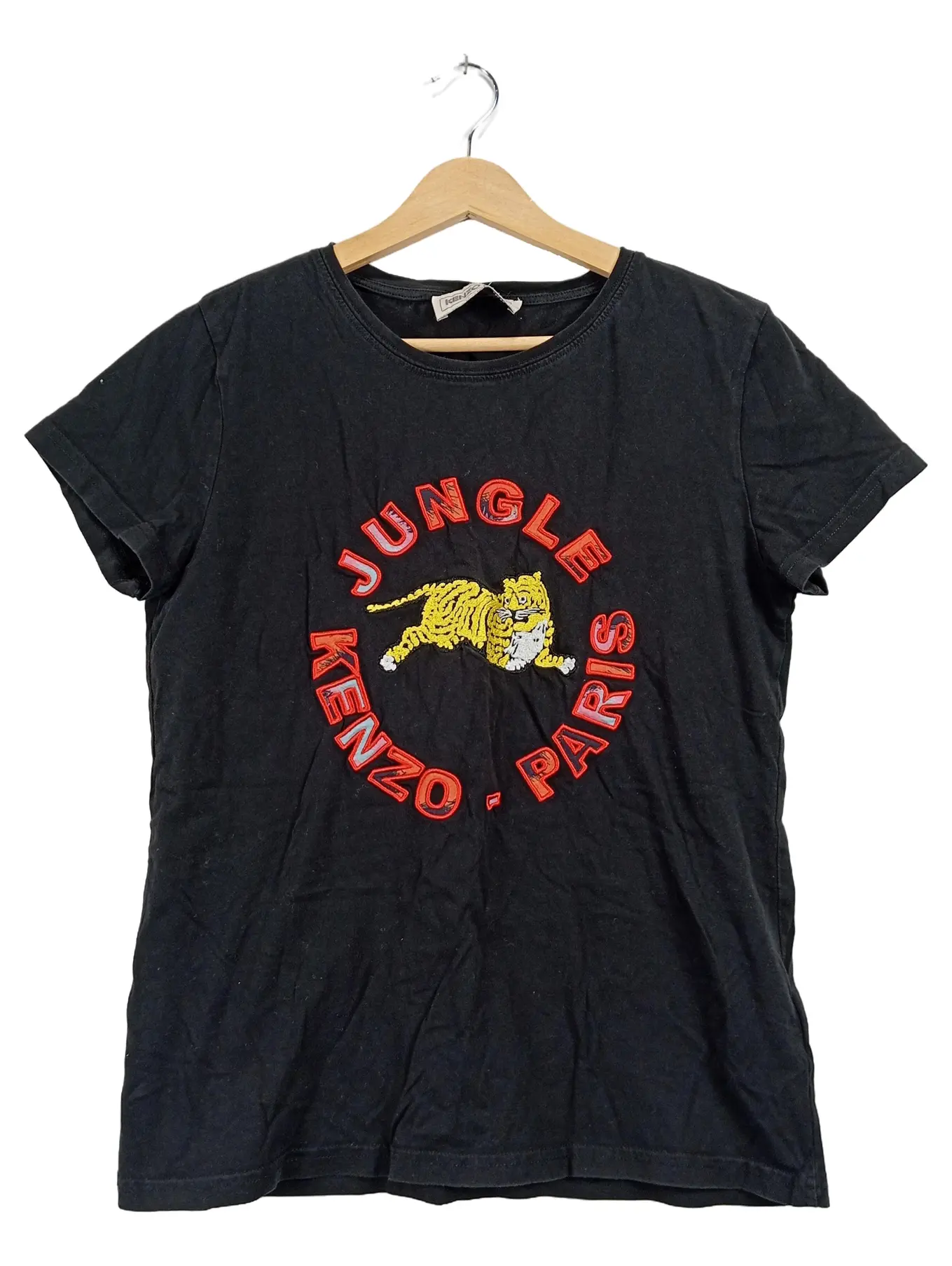 KENZO X H&M T-Shirt Damen Gr. 38 M Schwarz Animal Print Baumwolle