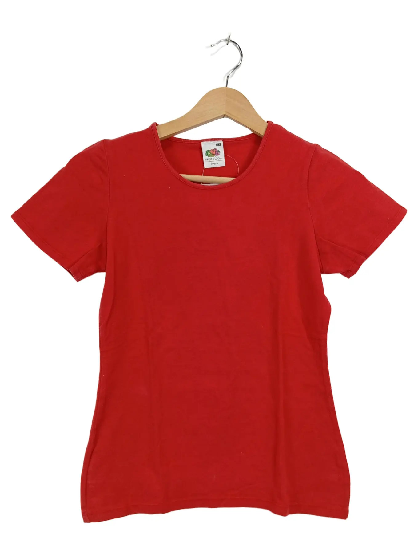 FRUIT OF THE LOOM Damen T-Shirt Basic Baumwolle Rot Gr. XS Kurzarm