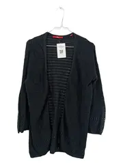 Vorschaubild 1 von Damen Strickjacke Cardigan Gr. 38/M Schwarz Baumwolle Lochmuster Casual
