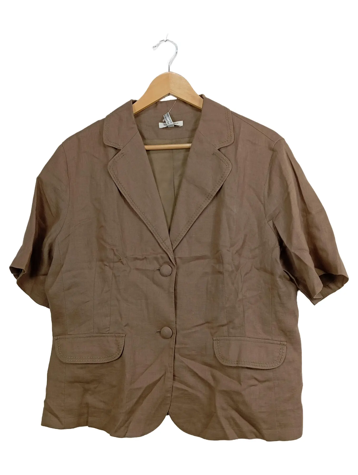 MARCO PECCI Damen Blazer Leinen Kurzarm Gr. 42 XL Braun Business Sommer