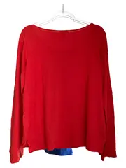 Vorschaubild 2 von Damen Langarmshirt Gr. 42/XL Rot Baumwolle Raffung Casual Basic Shirt