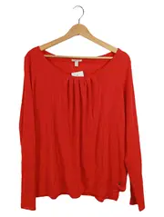 Vorschaubild 1 von Damen Langarmshirt Gr. 42/XL Rot Baumwolle Raffung Casual Basic Shirt